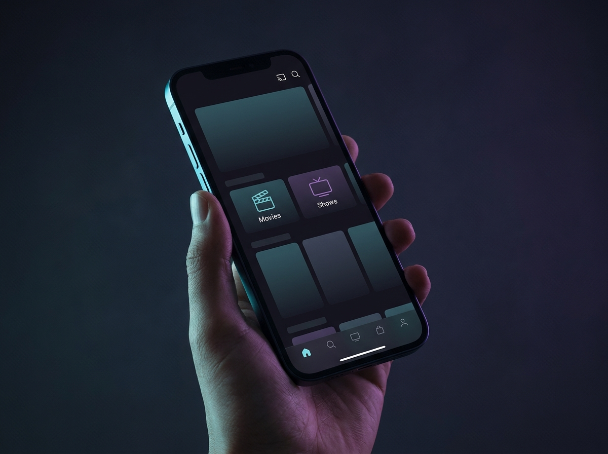 Smartphone displaying streaming apps next to a modern television for smart TV setup
